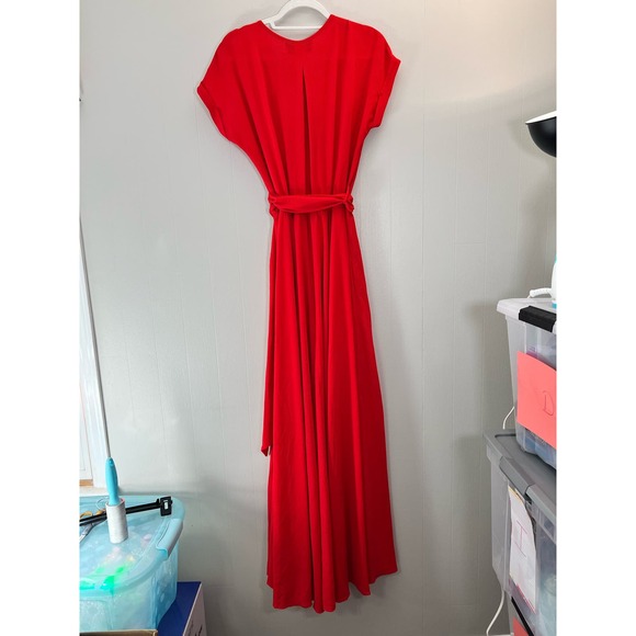 Meghan Los Angeles Size Medium Red Jasmine Wrap V-Neck Cap Sleeve Long Dress - Picture 2 of 5